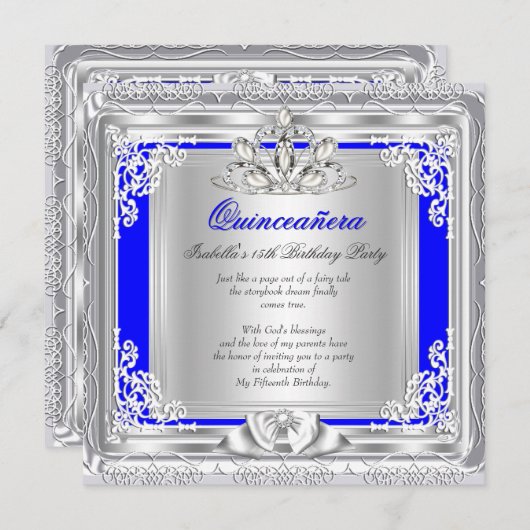 キンセアニェラ15thバースデーパーティーブルーシルバー 招待状 (正面/裏面)