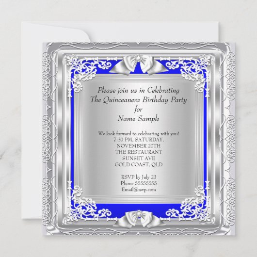 キンセアニェラ15thバースデーパーティーブルーシルバー 招待状 (裏面)