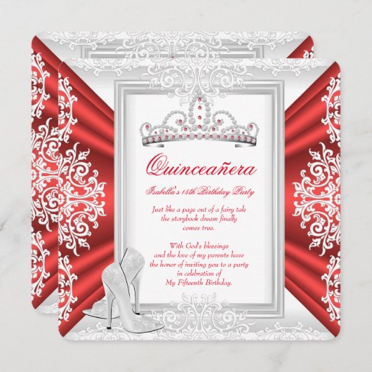 キンセアニェラ15thバースデーパーティーホワイトレッド 招待状 (正面/裏面)