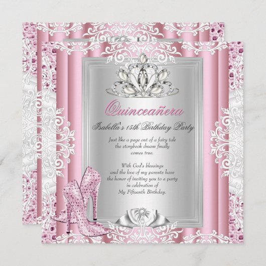 キンセアニェラ15thバースデーパーティーライトピンクシューズ3 招待状 (正面/裏面)