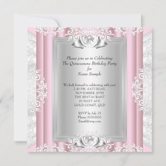 キンセアニェラ15thバースデーパーティーライトピンクシューズ 招待状 (裏面)