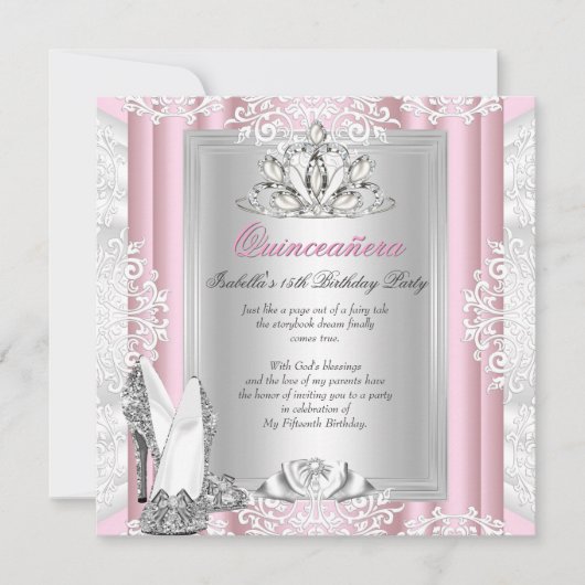 キンセアニェラ15thバースデーパーティーライトピンクシューズ 招待状 (正面)