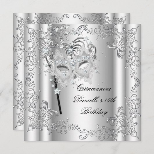 キンセアニェラ15thバースデーパーティー仮装シルバー 招待状 (正面/裏面)