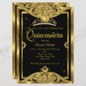 キンセアニェラ15thバースデーパーティー写真金ゴールドブラック 招待状 (正面/裏面)