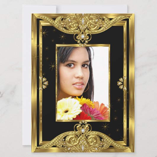 キンセアニェラ15thバースデーパーティー写真金ゴールドブラック 招待状 (裏面)