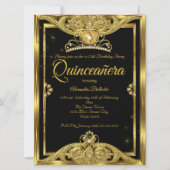 キンセアニェラ15thバースデーパーティー写真金ゴールドブラック 招待状 (正面)