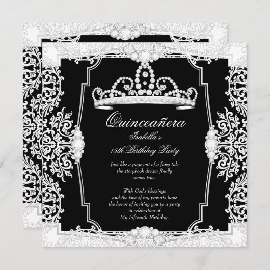 キンセアニェラ15thバースデーパーティー白黒レース 招待状 (正面/裏面)