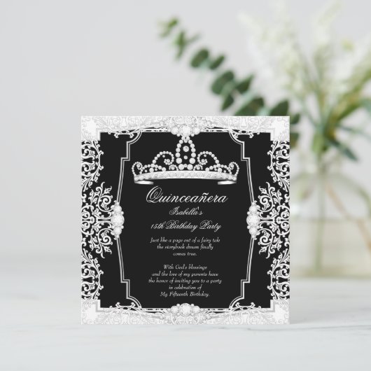 キンセアニェラ15thバースデーパーティー白黒レース 招待状 (スタンド正面)