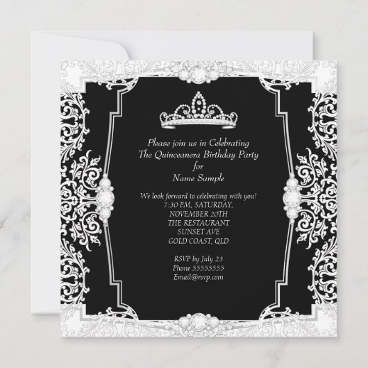 キンセアニェラ15thバースデーパーティー白黒レース 招待状 (裏面)