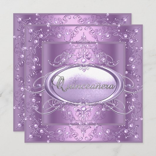 キンセアニェラ15thバースデーパーティー薄紫ピンクパール 招待状 (正面/裏面)