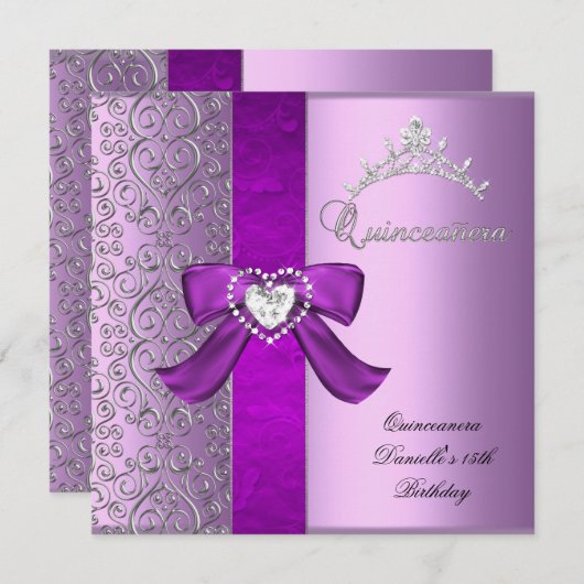 キンセアニェラ15thバースデーパーティー薄紫ピンク 招待状 (正面/裏面)