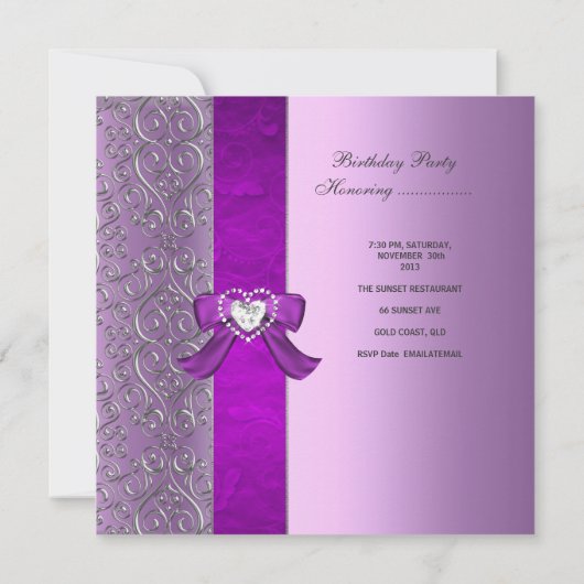 キンセアニェラ15thバースデーパーティー薄紫ピンク 招待状 (裏面)