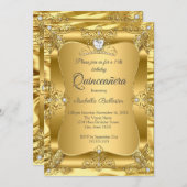 キンセアニェラ15thバースデーパーティー金ゴールドジェムズティアラ 招待状 (正面/裏面)