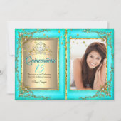 キンセアニェラ15thバースデーパーティー金ゴールドティール(緑がかった色)写真 招待状 (正面)