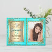 キンセアニェラ15thバースデーパーティー金ゴールドティール(緑がかった色)写真 招待状 (スタンド正面)