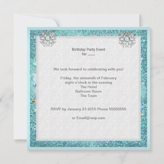 キンセアニェラ15thパーティーソフトティール（緑がかった色）ティアラドレスシューズ 招待状 (裏面)