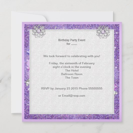 キンセアニェラ15thパーティーパープルティアラドレスシューズ 招待状 (裏面)