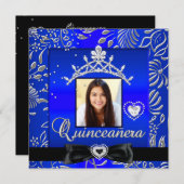 キンセアニェラ15thパーティーブルーシルバーダマスク写真 招待状 (正面/裏面)
