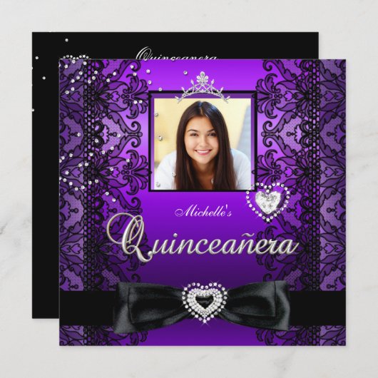 キンセアニェラ15thパーティー紫ブラックレース写真 招待状 (正面/裏面)