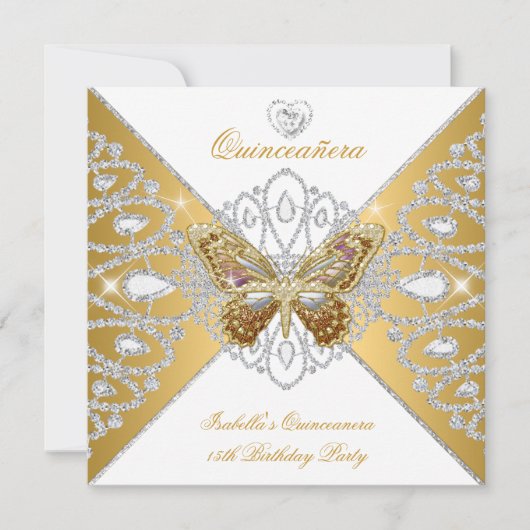 キンセアニェラ15thパーティー金ゴールドホワイトバタフライティアラ 招待状 (正面)