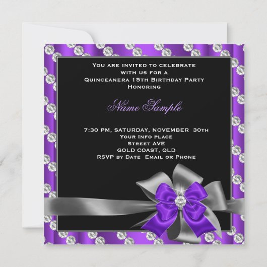 キンセアニェラ15thパープルシルバーグレーボーダイヤモンド 招待状 (裏面)