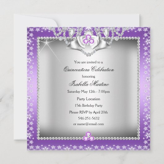 キンセアニェラ15thパープルシルバーダイヤモンドティアラ 招待状 (裏面)