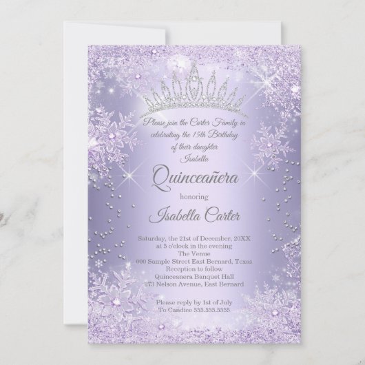 キンセアニェラ15thパープル薄紫スノーフレーク冬 招待状 (正面)