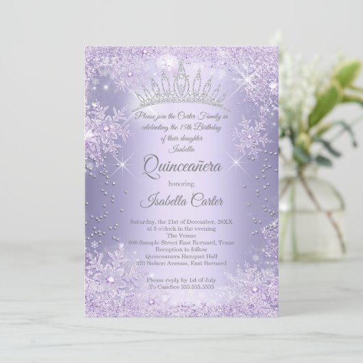 キンセアニェラ15thパープル薄紫スノーフレーク冬 招待状 (スタンド正面)