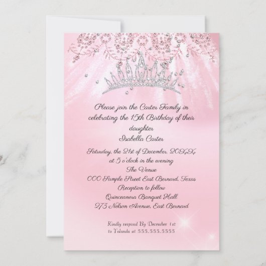 キンセアニェラ15thピかわいらしンクグリッターティアラパーティー 招待状 (裏面)