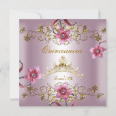 キンセアニェラ15thピンクの花金ゴールドティアラ 招待状 (正面)
