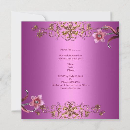 キンセアニェラ15thピンクの花金ゴールドティアラ 招待状 (裏面)