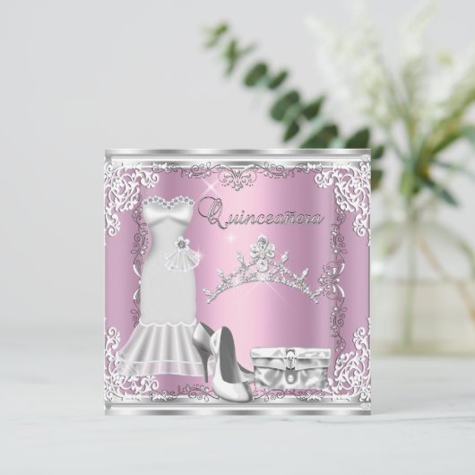 キンセアニェラ15thピンクシルバーダイヤモンドティアラ 招待状 (スタンド正面)