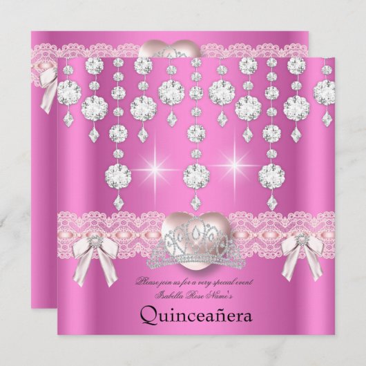 キンセアニェラ15thピンクシルバーハートダイヤモンド3 招待状 (正面/裏面)