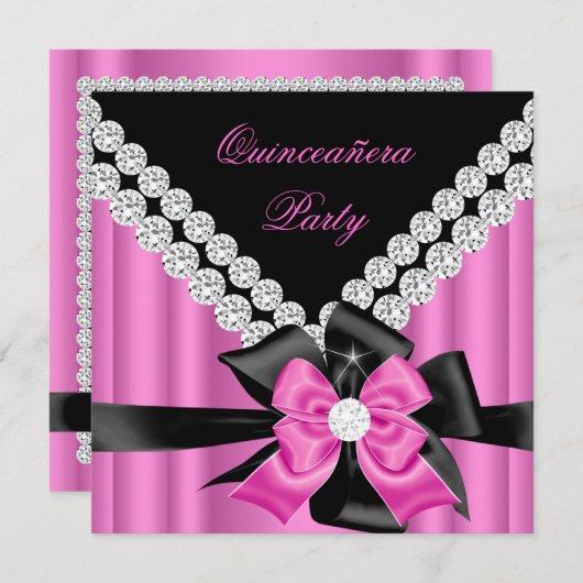 キンセアニェラ15thピンクシルバーブラックボーダイヤモンド 招待状 (正面/裏面)