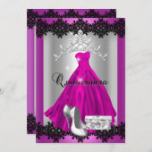 キンセアニェラ15thピンクブラックシルバーダイヤモンドティアラ 招待状 (正面/裏面)