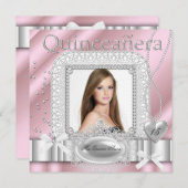 キンセアニェラ15thピンクホワイトレースパール写真 招待状 (正面/裏面)