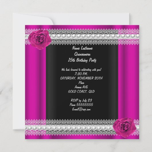 キンセアニェラ15thピンクローズブラックフォト 招待状 (裏面)