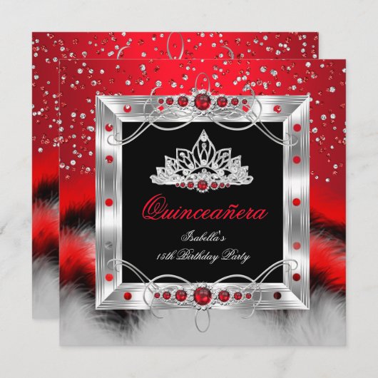 キンセアニェラ15thフェザーレッドパールグラマー 招待状 (正面/裏面)