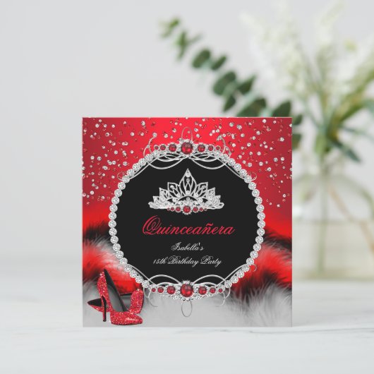 キンセアニェラ15thフェザーレッドパールグラモールヒール 招待状 (スタンド正面)