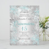 キンセアニェラ15thフォトシルバーティール(緑がかった色)ブルースノーフレーク 招待状 (スタンド正面)