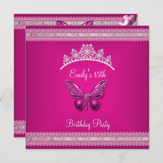 キンセアニェラ15thフシアピンクティアラバタフライ 招待状 (正面/裏面)