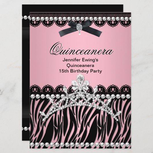 キンセアニェラ15thブラックピンクゼブラティアラ 招待状 (正面/裏面)