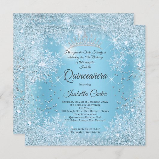 キンセアニェラ15thブルースノーフレークウィンター誕生日 招待状 (正面/裏面)