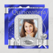 キンセアニェラ15thブルーホワイトレースパール写真 招待状 (正面/裏面)