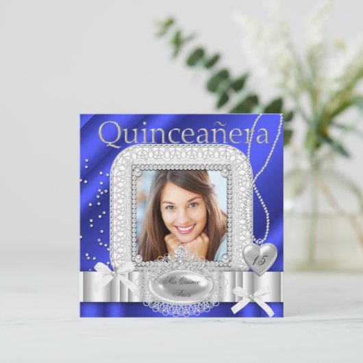 キンセアニェラ15thブルーホワイトレースパール写真 招待状 (スタンド正面)