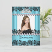 キンセアニェラ15thブルー白黒レース写真 招待状 (スタンド正面)