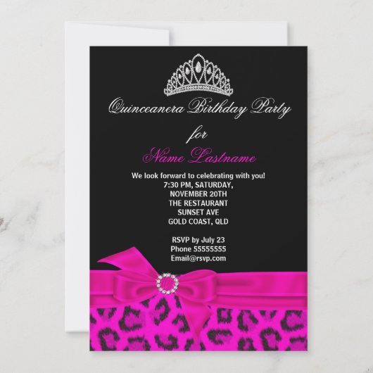 キンセアニェラ15thホットピンクブラックヒョウ写真 招待状 (裏面)