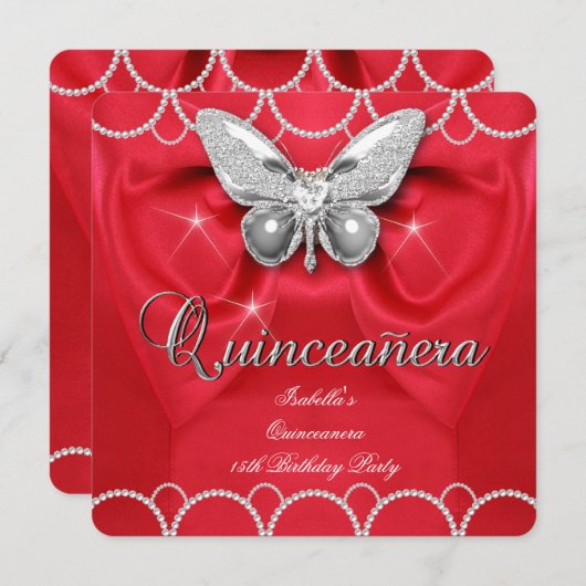 キンセアニェラ15thレッドバタフライパールパーティー 招待状 (正面/裏面)