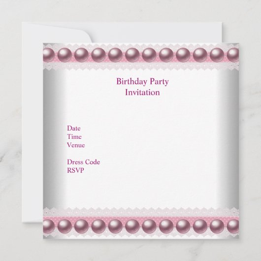 キンセアニェラ15th誕生日かわいらしレースピンクボウ 招待状 (裏面)