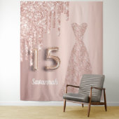 キンセアニェラ15th誕生日バラ金ゴールドグリッターピンク タペストリー (インサイチュ)